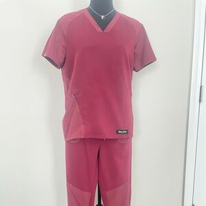 Figs Women's Mickey Mouse Burgundy V-neck Scrub Top